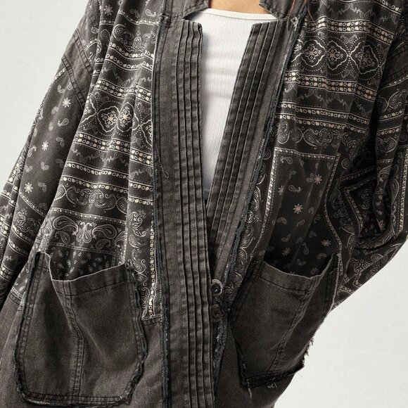 Multicolor Casual Women's Pattern Print Patchwork Jacket - Picture 7 of 8